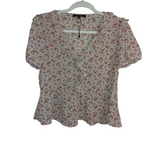 PAPERMOON Ladies Floral Ruffle Front Short Sleeve Peplum Top- M
